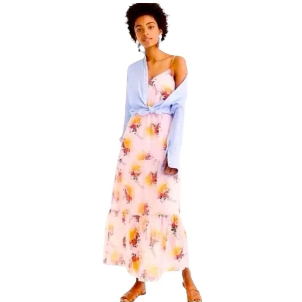 NWT J Crew Mercantile Tiered Maxi Tiered Dress Sunburst Bouquet Floral Pink Sz 0